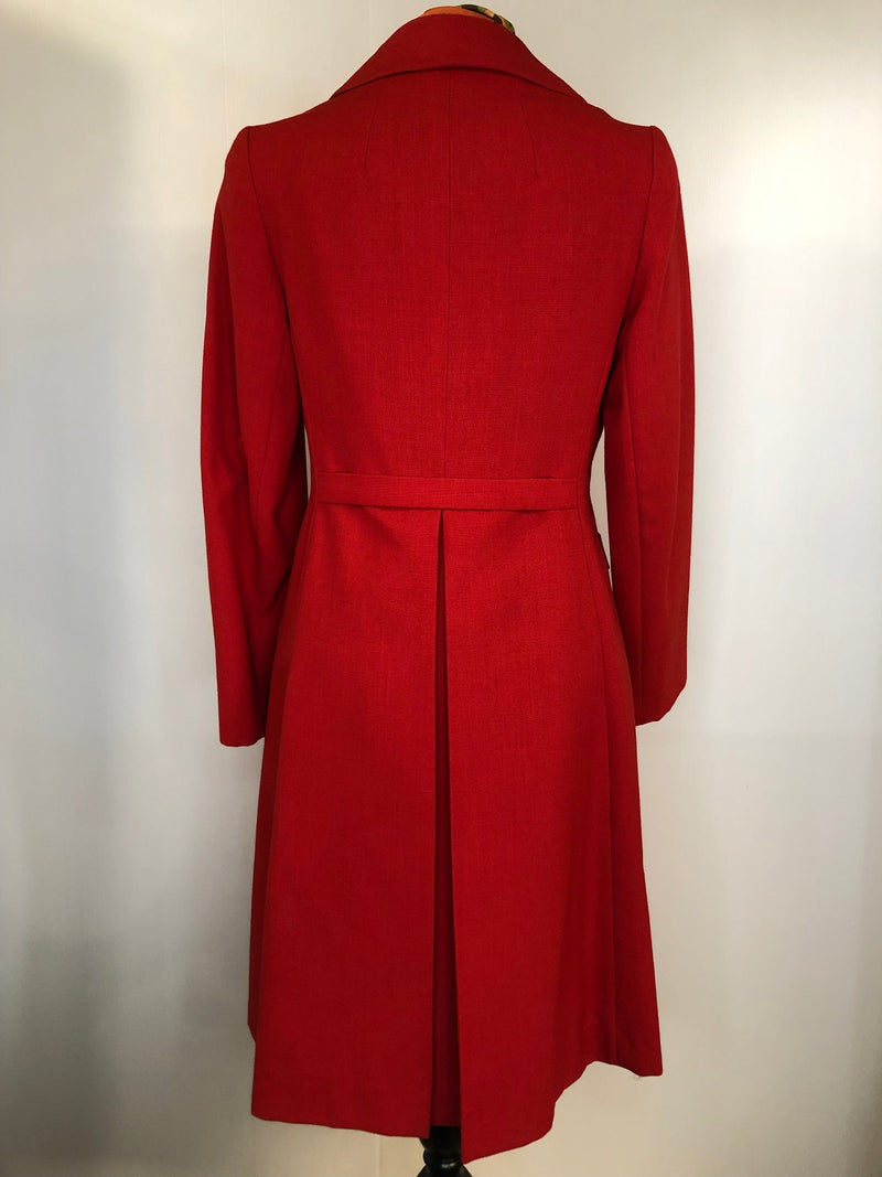 womens  vintage  Urban Village Vintage  urban village  Red  pockets  made in england  long sleeves  long sleeve  long length coat  long length  long coat  Julius London  Jacket  collared  70s  1970s  10
