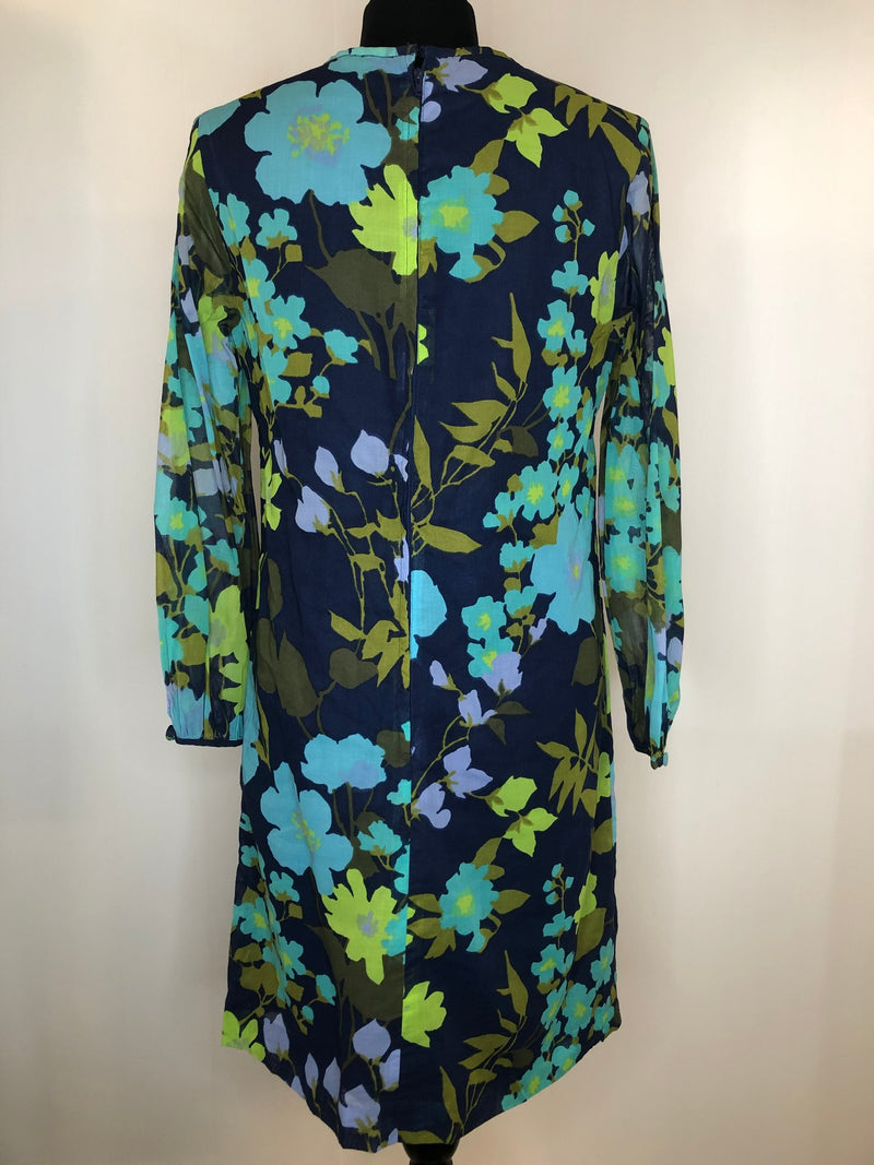 womens  vintage  Urban Village Vintage  tie neck  St Michael  maxi  Green  floral print  floral dress  dress  bow detail  Blue  70s  1970s  12