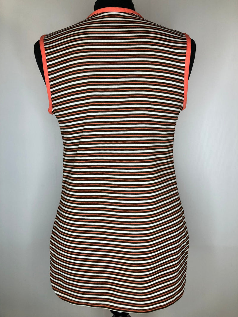 womens  white  vintage  Urban Village Vintage  tunic  top  stripes  sleeveless  orange  coral  blouse  60s  1960s  10