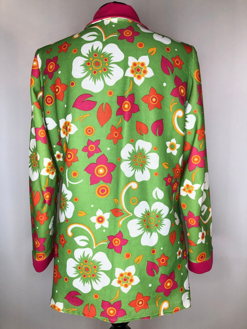 womens shirt  womens  vintage  Urban Village Vintage  urban village  top  summer  Shirt  retro  pink  patterned  Green  floral print  dagger collar  dagger  collar  blouse  70s  70  1970s  14