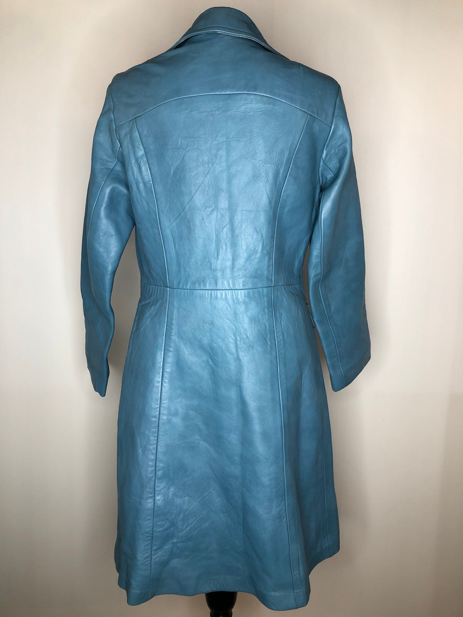 womens jacket  womens coat  womens  vintage  Urban Village Vintage  urban village  pockets  Leather Jacket  Leather  Jacket  button  blue  70s  70  1970s  12