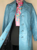 womens jacket  womens coat  womens  vintage  Urban Village Vintage  urban village  pockets  Leather Jacket  Leather  Jacket  button  blue  70s  70  1970s  12