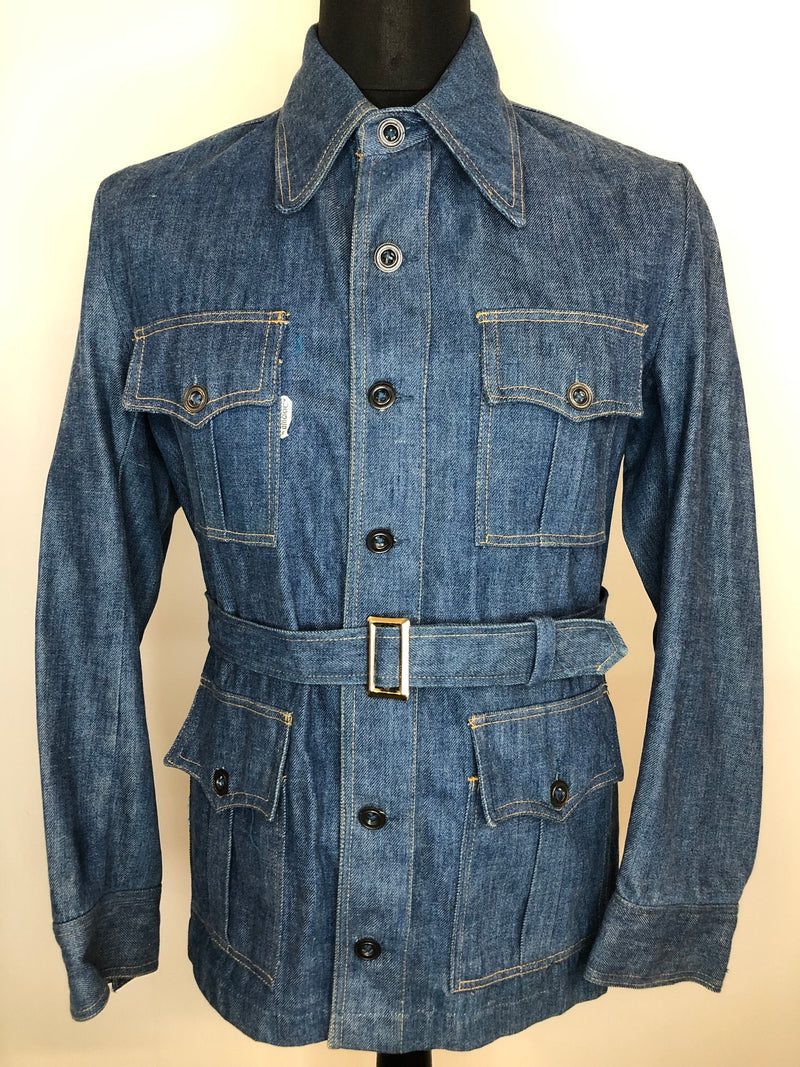 vintage  Urban Village Vintage  urban village  Shirt  shacket  rappers  press stud  mens  medium  m  Jacket  Huggers  denim style  denim shirt  denim  button fastening  blue  belted  70s  1970s