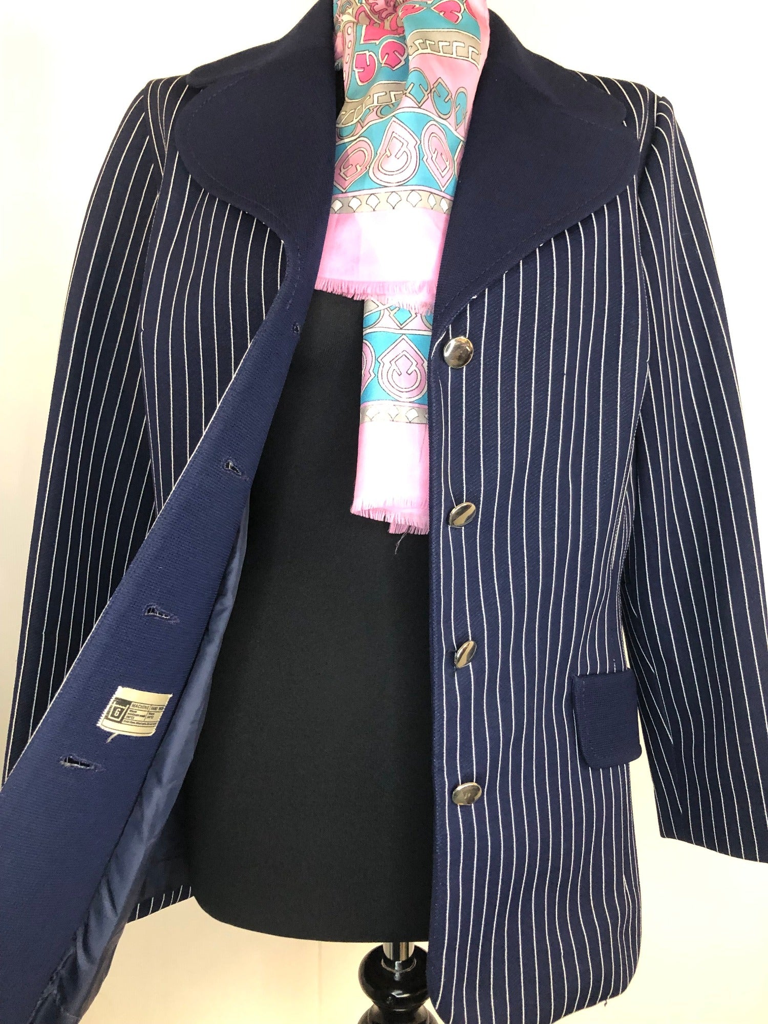 wool  womens jacket  womens  vintage  Urban Village Vintage  urban village  two button  striped blazer jacket  pure wool  pockets  long sleeve  jacket  check  button  blue  blazer jacket  Blazer  70s  1970s  16