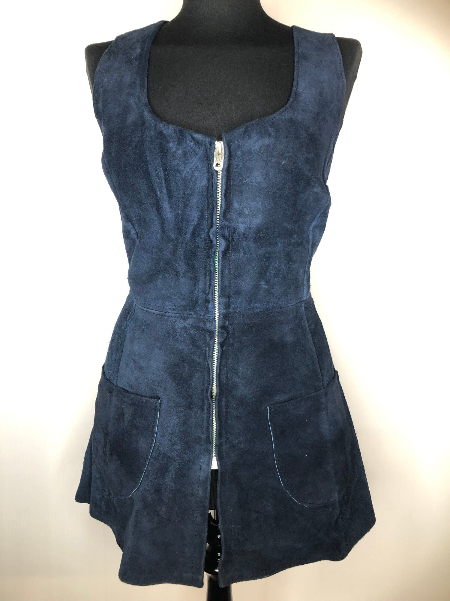 zip fastening  womens  waistcoat  vintage  Urban Village Vintage  urban village  Suede Jacket  Suede  sleevless  retro  Leather  Jacket  Blue  70s  1970s  10