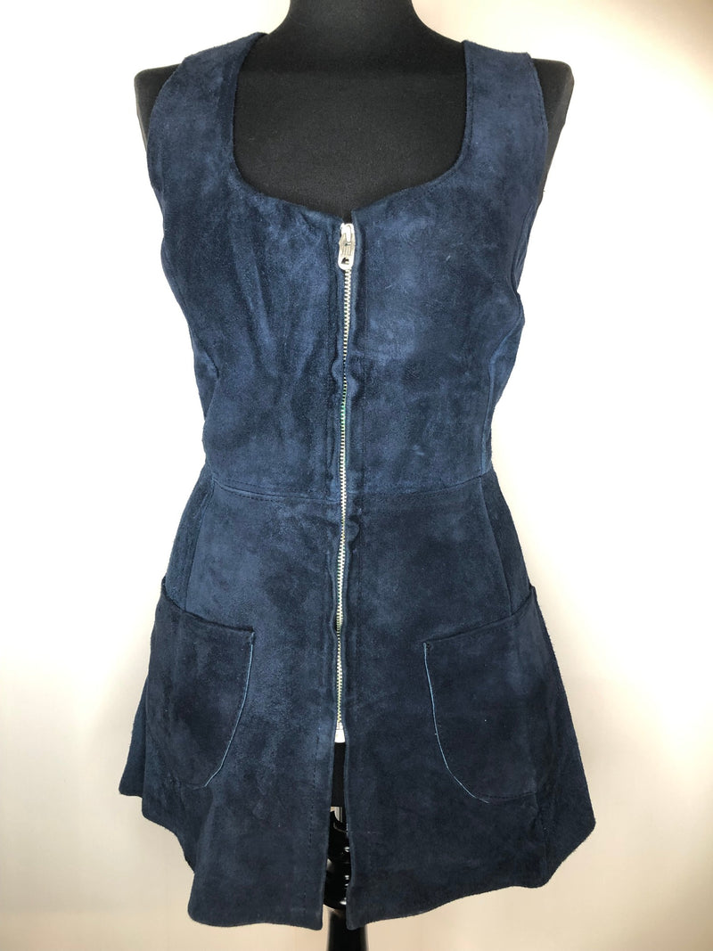 zip fastening  womens  waistcoat  vintage  Urban Village Vintage  urban village  Suede Jacket  Suede  sleevless  retro  Leather  Jacket  Blue  70s  1970s  10