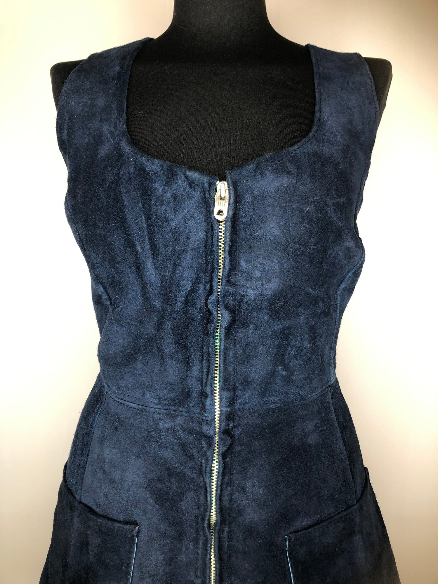 zip fastening  womens  waistcoat  vintage  Urban Village Vintage  urban village  Suede Jacket  Suede  sleevless  retro  Leather  Jacket  Blue  70s  1970s  10