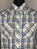 vintage  Urban Village Vintage  urban village  Shirt  retro  Mens Shirts  mens  long sleeves  Long sleeved top  long sleeve  L  Glug  dagger collar  dagger  cream  check  button  blue  70s  1970s
