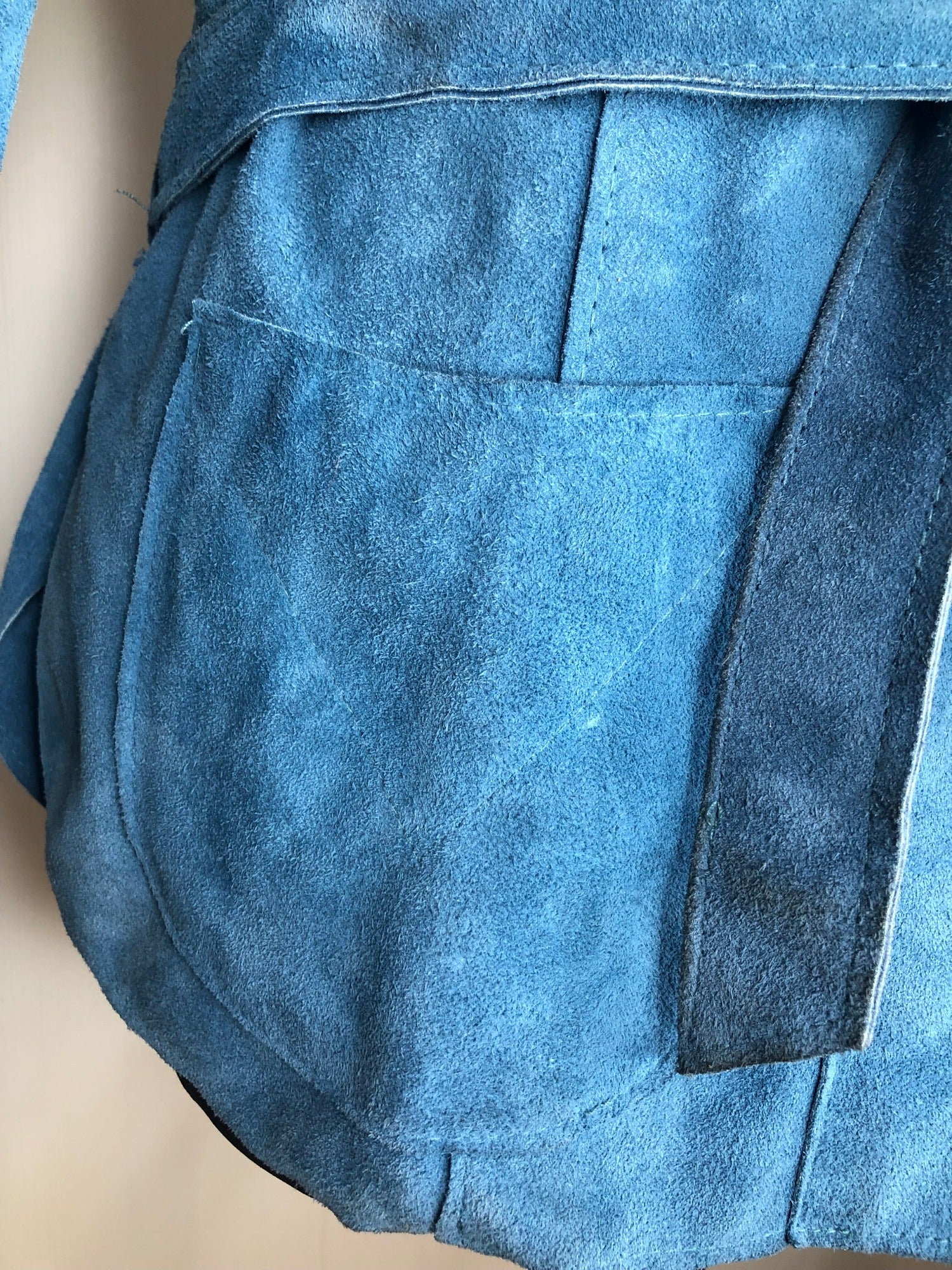womens coat  womens  vintage  Suede Jacket  Suede  retro  mod  long sleeve  long  lining  jacket  button  blue  60s  1960s  10