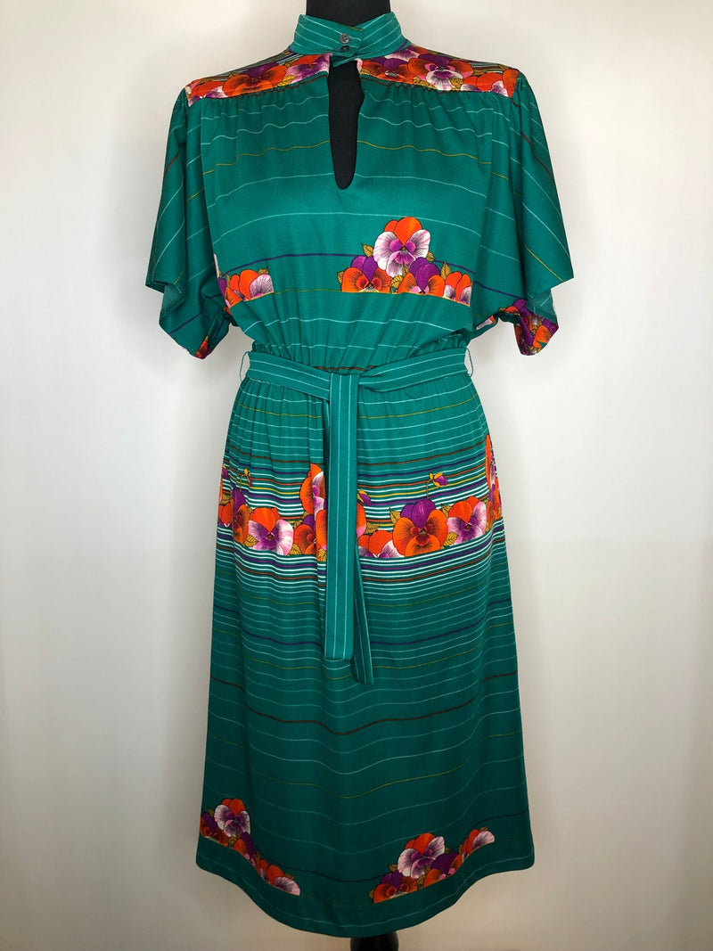 womens  waist belt  vintage  Urban Village Vintage  urban village  summer dress  summer blouse  summer  Stripes  spring  sheer  retro  maxi  keyhole neck  high neck  Green  folk  floral print  floral dress  floral  dress  Colin Glascoe  70s  1970s  10
