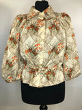 womens  vintage  top  peplum  floral print  drawstring waist  blouse  beige  balloon sleeves  balloon sleeve  70s  1970s  10