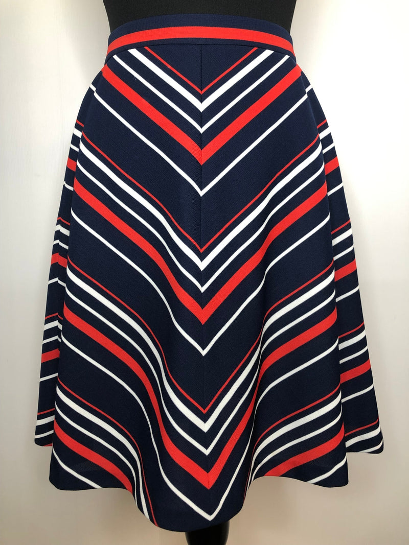 womens  white  waist belt  vintage  Urban Village Vintage  urban village  summer  St Michael  Skirts  skirt  retro  red  press stud fastening  navy  MOD  Chevron Stripes  blue  a-line  8  70s  70  1970s