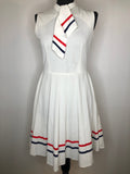 womens  vintage  Urban Village Vintage  urban village  tennis dress  tennis  stripes  straps  sheer  retro  pussy bow  nautical  long sleeve  dress  Devonshire Lady  back zip  70s  1970s  10