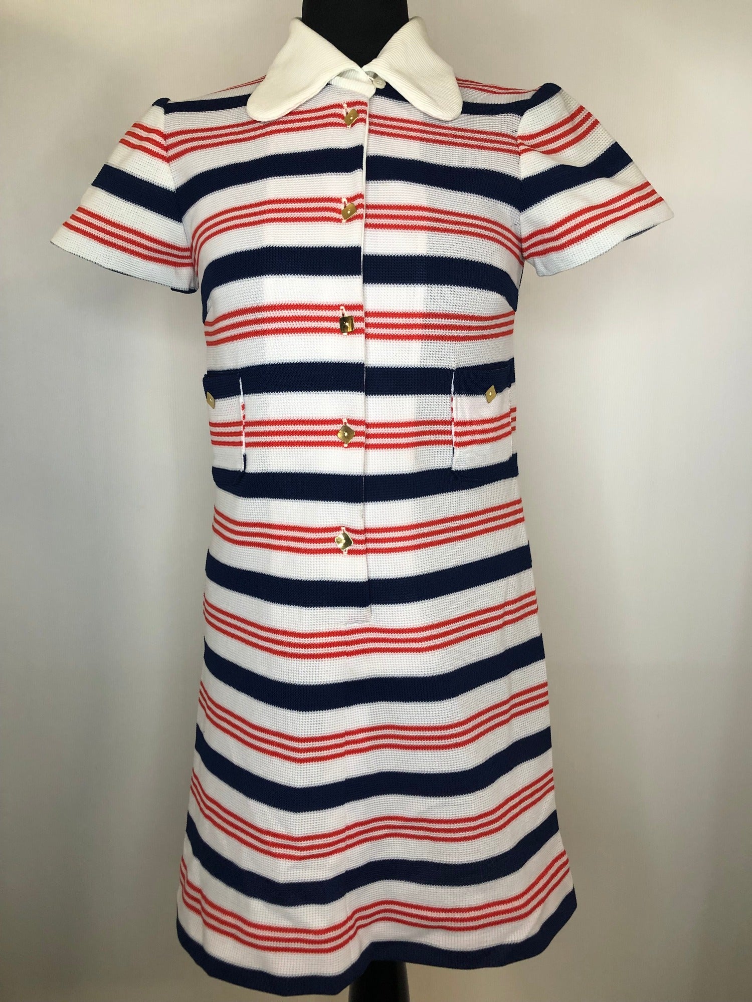 zip back  womens  white  vintage  Urban Village Vintage  stripes  striped dress  striped  scooter dress  scooter  Red  MOD  Blue  60s  1960s  10
