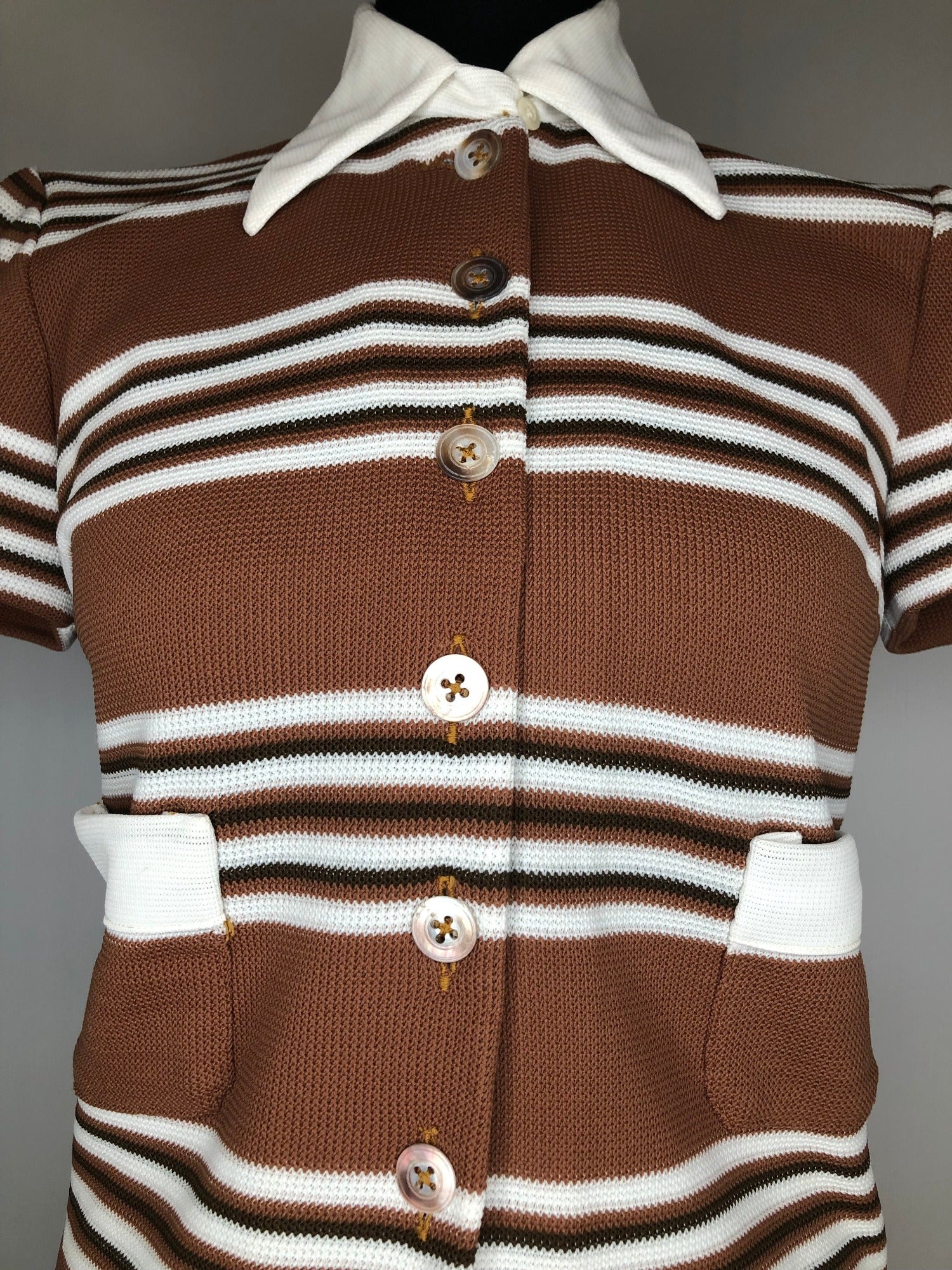 zip back  womens  white  vintage  Urban Village Vintage  stripes  striped dress  striped  scooter dress  scooter  MOD  brown  60s  1960s  10