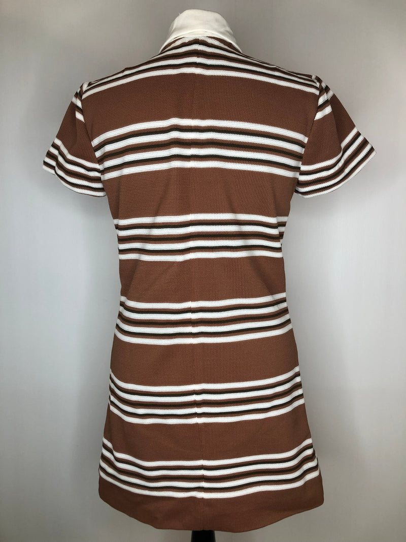 zip back  womens  white  vintage  Urban Village Vintage  stripes  striped dress  striped  scooter dress  scooter  MOD  brown  60s  1960s  10