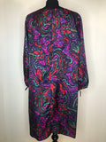 zip back  womens  vintage  round neck  retro  purple  print dress  plus size  multi  long sleeve  Freemans of London  floral print  dress  70s  1970s  18  16-18  16
