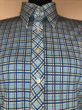 womens shirt  womens  vintage  Urban Village Vintage  urban village  summer blouse  Shirt  long sleeve  Debenhams  dagger collar  collared  collar  checked  check  button front  button  blue  blouse  big collar  70s  1970s  16