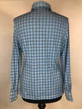 womens shirt  womens  vintage  Urban Village Vintage  urban village  summer blouse  Shirt  long sleeve  Debenhams  dagger collar  collared  collar  checked  check  button front  button  blue  blouse  big collar  70s  1970s  16