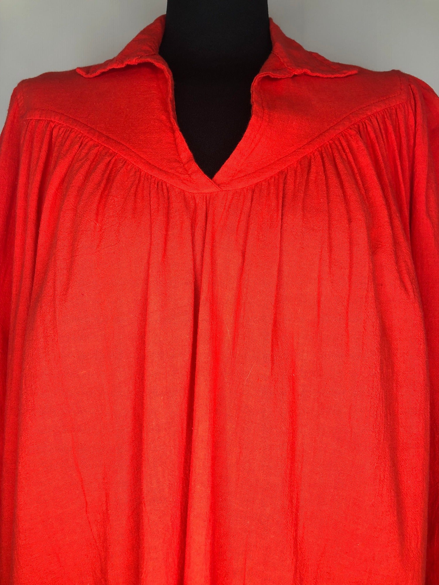 womens  vintage  v-neck dress  Urban Village Vintage  urban village  slip on  retro  Red  pleat detailing  New Hero  Native American Cotton  dress  collar  70s  1970s  16