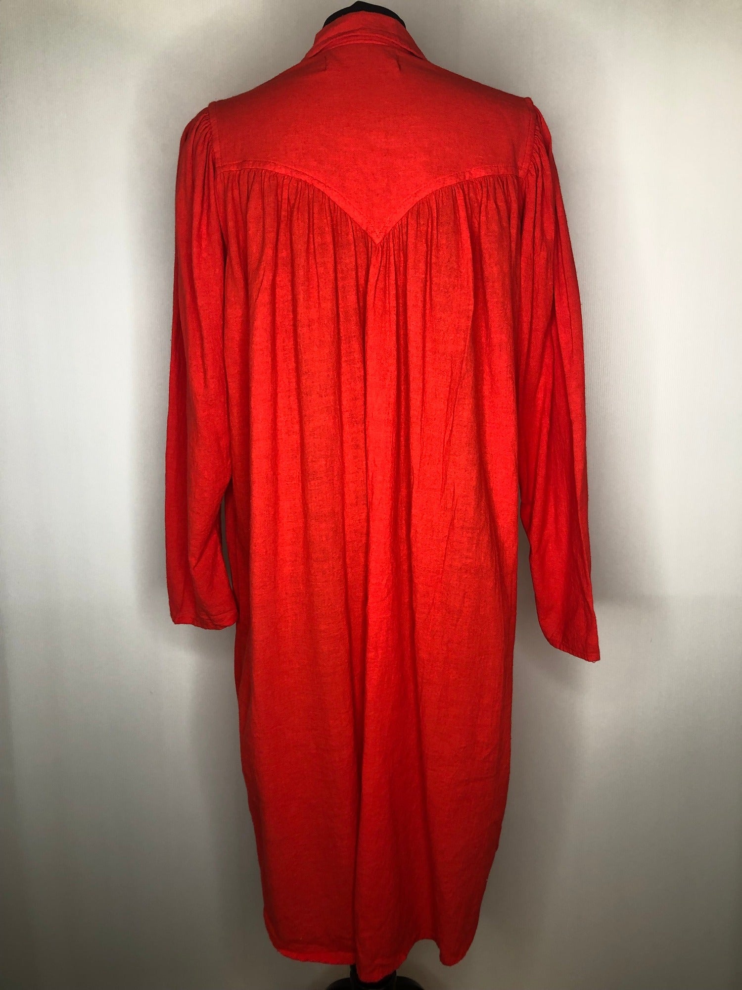 womens  vintage  v-neck dress  Urban Village Vintage  urban village  slip on  retro  Red  pleat detailing  New Hero  Native American Cotton  dress  collar  70s  1970s  16