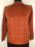 1960s Crew Neck Knitted Jumper in Rust Brown - Size UK 10