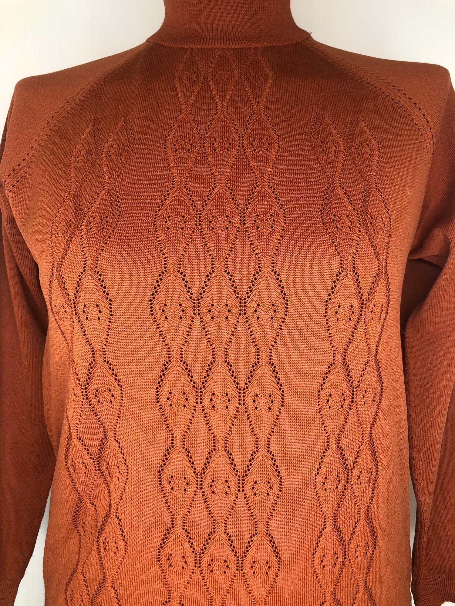 womens  vintage  Urban Village Vintage  urban village  Long sleeved top  long sleeve  light knit  knitwear  knitted  knit  jumper  high neck  elasticated  crew neck  brown  60s  1960s  10