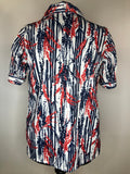 14  womens shirt  womens  white  vintage  Urban Village Vintage  top  summer  spring  red  pointed collar  multi  MOD  floral print  dagger collar  blue  70  1970s