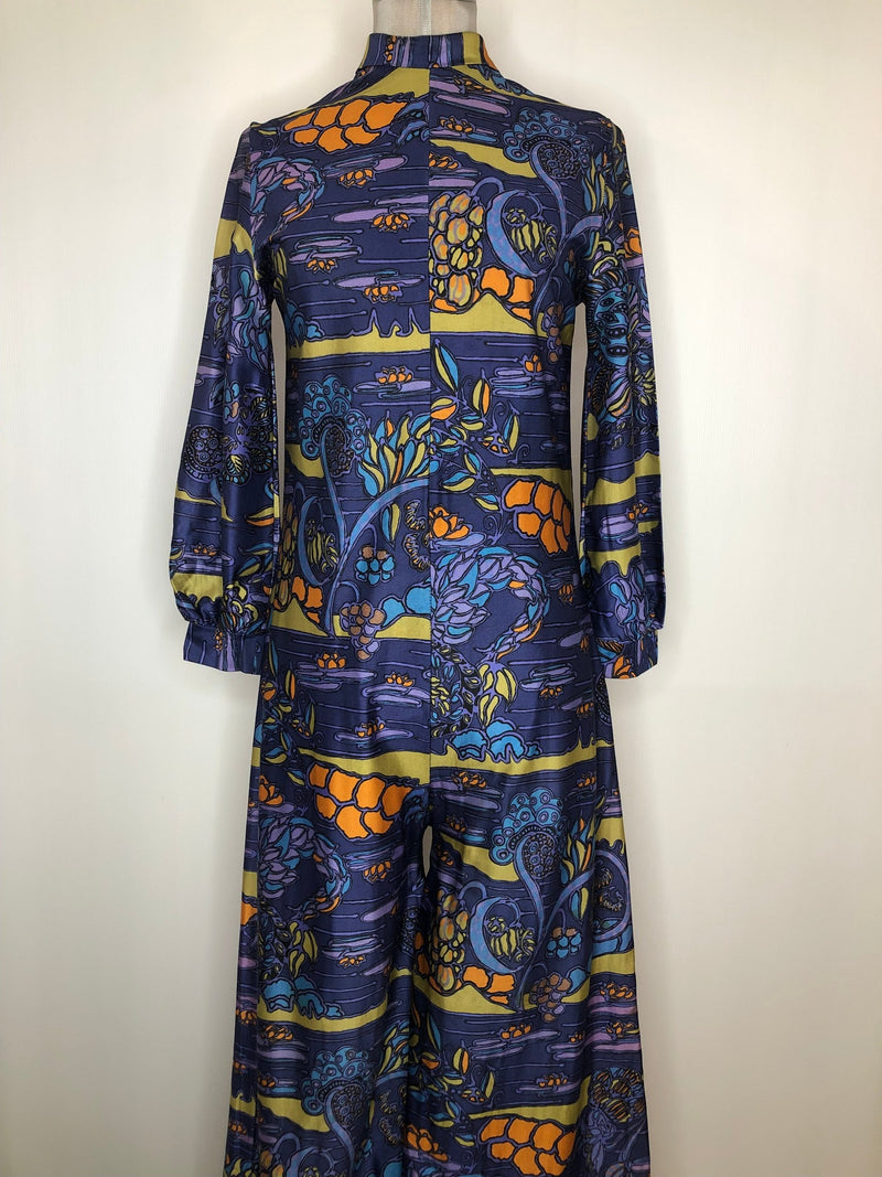 womens  wide leg  vintage  Urban Village Vintage  purple  palazzo pants  onsie  multi  jumpsuit  high neck  flares  flared  blue  all in one  70s  1970s  10