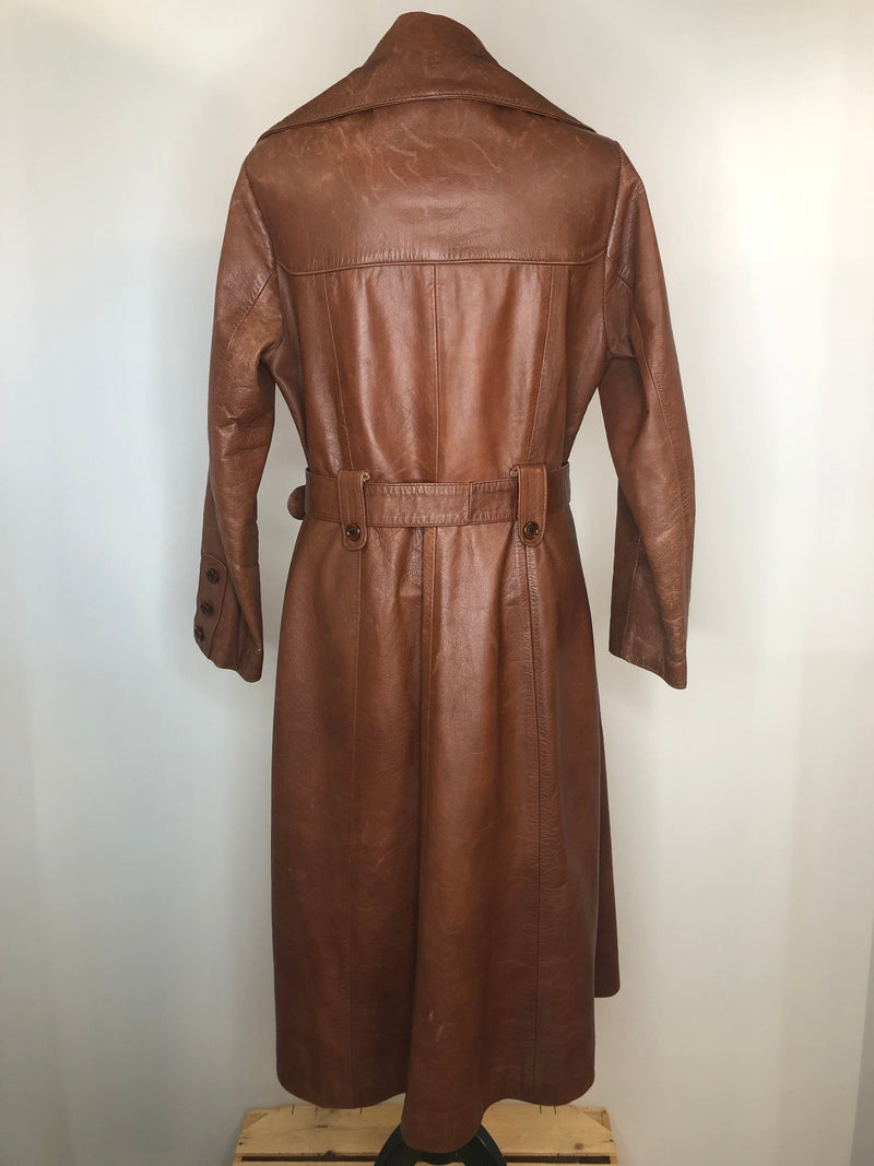 womens jacket  womens coat  womens  waist belt  vintage  Urban Village Vintage  urban village  trench  Richard Draper  pockets  long  lining  Leather Jacket  Leather  Jacket  coat  button  brown  Belted waist  belted jacket  belt  70s  70  1970s  10