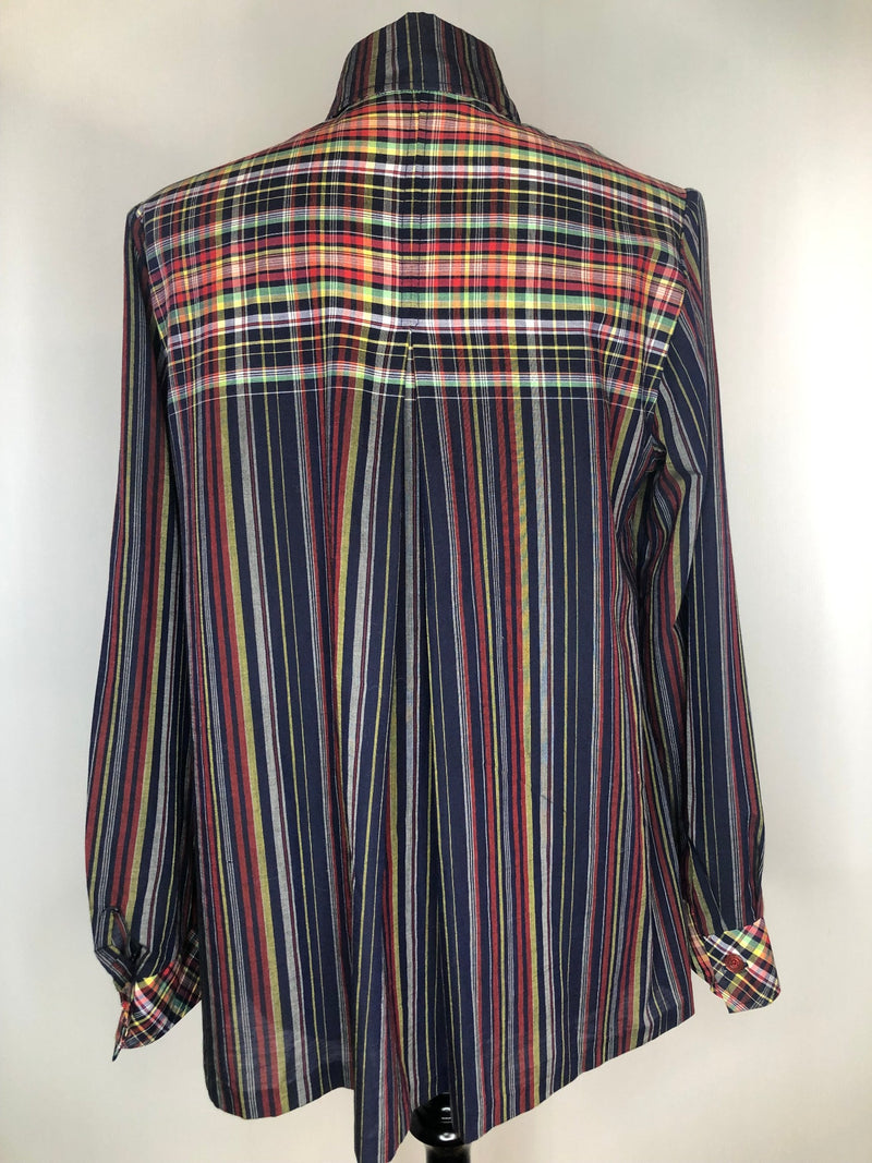 womens shirt  womens  vintage  Urban Village Vintage  urban village  top  stripes  Shirt  retro  patterned  multi  dagger collar  dagger  collar  blue  blouse  70s  70  1970s