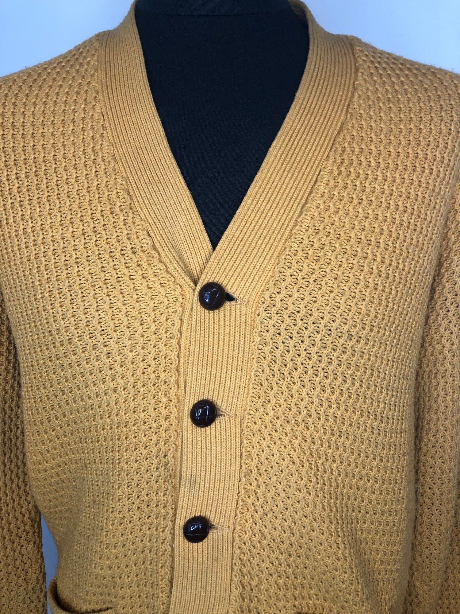 L  Yellow  vintage  urban village  Suede  Peter James  mustard  mens  long sleeves  long sleeve  cardigan  cardi  button  70s  1970s