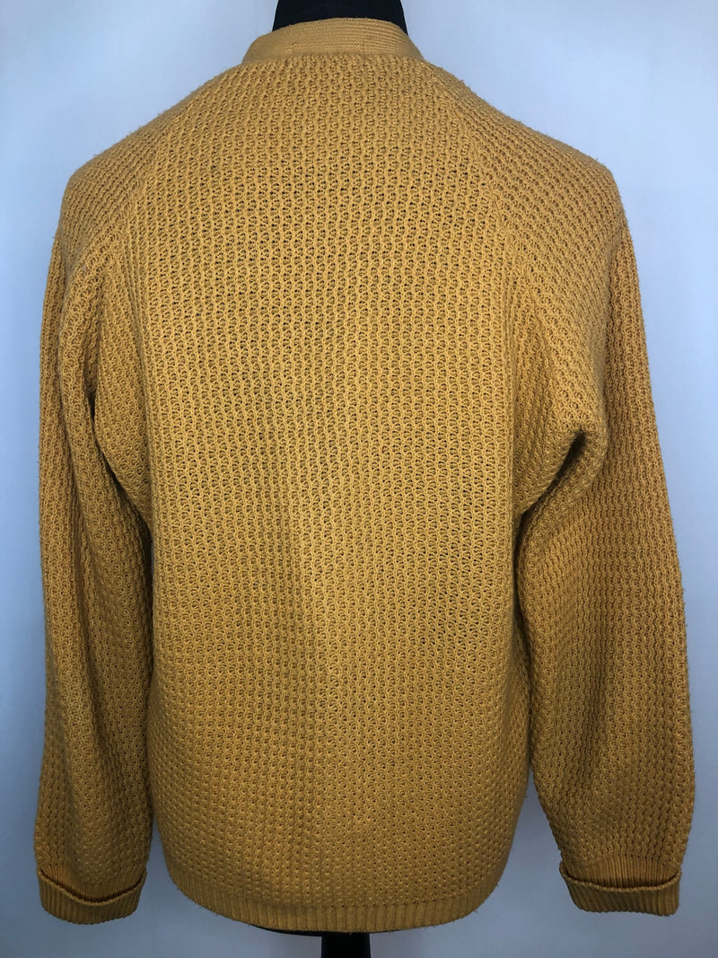 L  Yellow  vintage  urban village  Suede  Peter James  mustard  mens  long sleeves  long sleeve  cardigan  cardi  button  70s  1970s