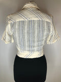 womens shirt  womens  white  vintage  Urban Village Vintage  urban village  top  tie front  summer  Shirt  retro  patterned  dagger collar  dagger  cropped  Cotton  collar  blouse  70s  70  1970s  10