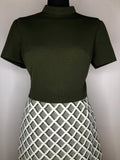 womens  white  vintage  Urban Village Vintage  two piece  set  patterned  mod  matching set  jacket  green  dress  60s  1960s  14