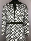 womens  white  vintage  Urban Village Vintage  two piece  set  patterned  mod  matching set  jacket  green  dress  60s  1960s  14