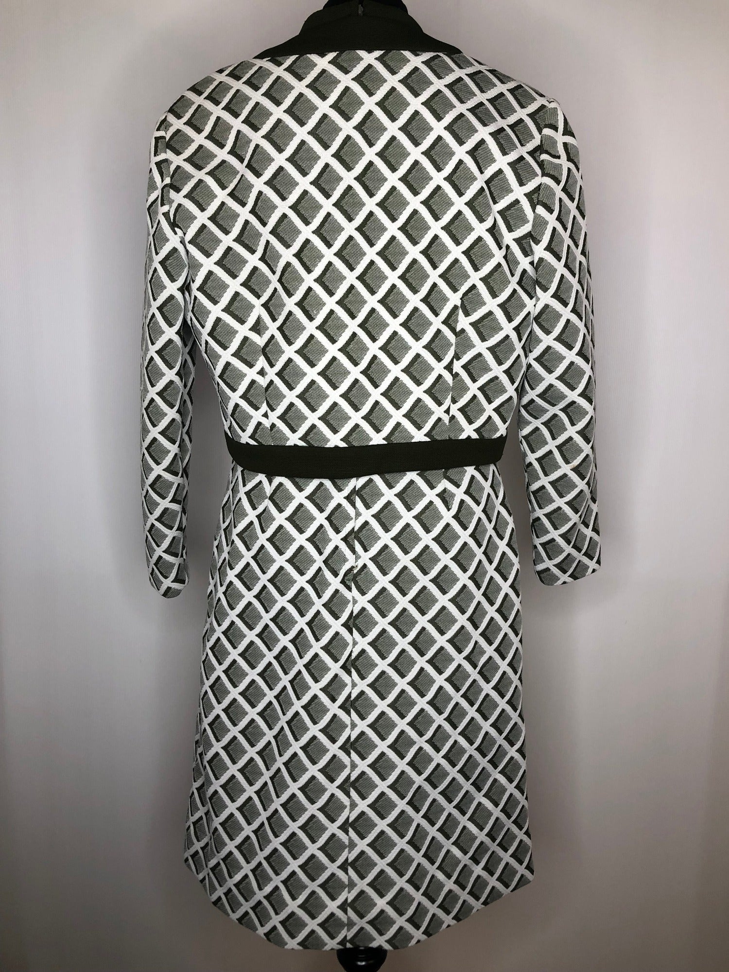 womens  white  vintage  Urban Village Vintage  two piece  set  patterned  mod  matching set  jacket  green  dress  60s  1960s  14