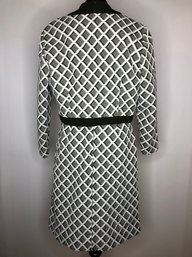 womens  white  vintage  Urban Village Vintage  two piece  set  patterned  mod  matching set  jacket  green  dress  60s  1960s  14