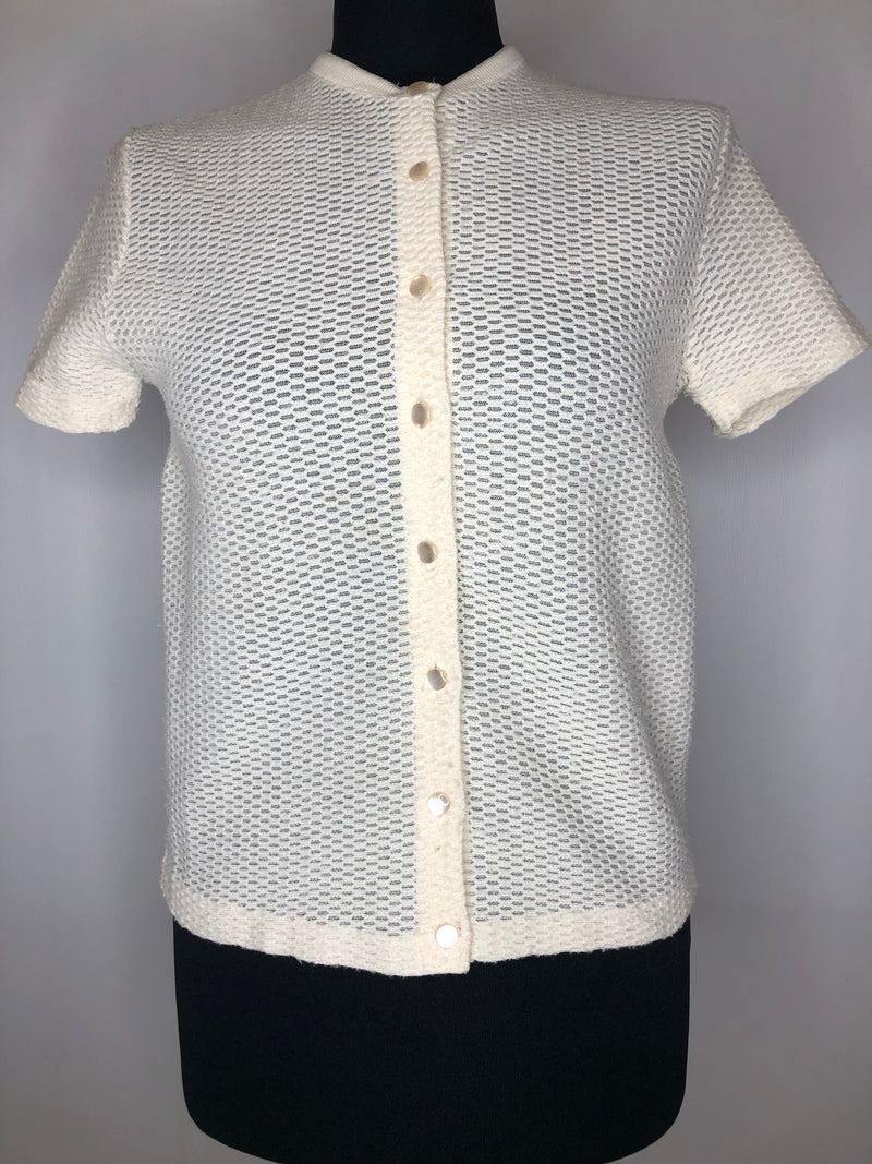 womens  white  vintage  Urban Village Vintage  sweater  short sleeved  short sleeve  MOD  McCaul  Lightweight Knit  light knit  knitwear  knitted  knit  cropped  cream  cardigan  60s  1960s  10