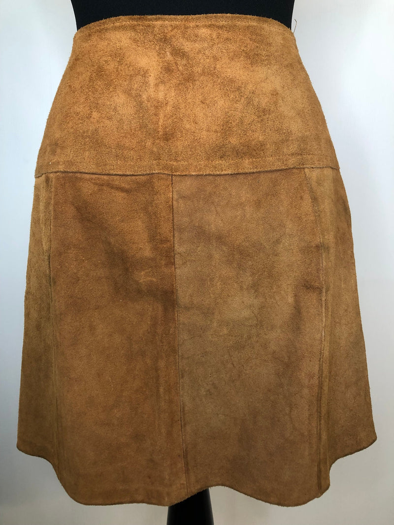 womens  vintage  Urban Village Vintage  urban village  tan  Suede  skirt  retro  press stud fastening  press stud  Mini Skirt  mini  lining  brown  8  70s  1970s