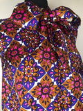 womens  vintage  top  sleeveless  retro  pussy bow  print top  Pink  multi  MOD  high neck  floral print  ethnic print  ethnic  dress  Clive Rodney  brown  Blue  60s  6  1960s