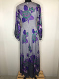 womens  white  vintage  Urban Village Vintage  Stripes  purple  print dress  print  pleat detailing  maxi dress  long sleeve  floral print  dress  Berketex  balloon sleeves  balloon sleeve  8  70s  1970s