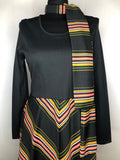 womens  waist belt  vintage  Urban Village Vintage  tie waist belt  striped  round neck  retro  dress  chevron stripes  chevron print  black  70s  1970s  12