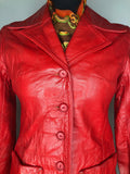 womens jacket  womens coat  womens  waist belt  vintage  Urban Village Vintage  urban village  soft leather  retro  red  pockets  leather stitch  Leather Jacket  Leather Coat  Leather  Jacket  dagger collar  coat  button down  button  brown leather  big collar  8  70s  70  1970s
