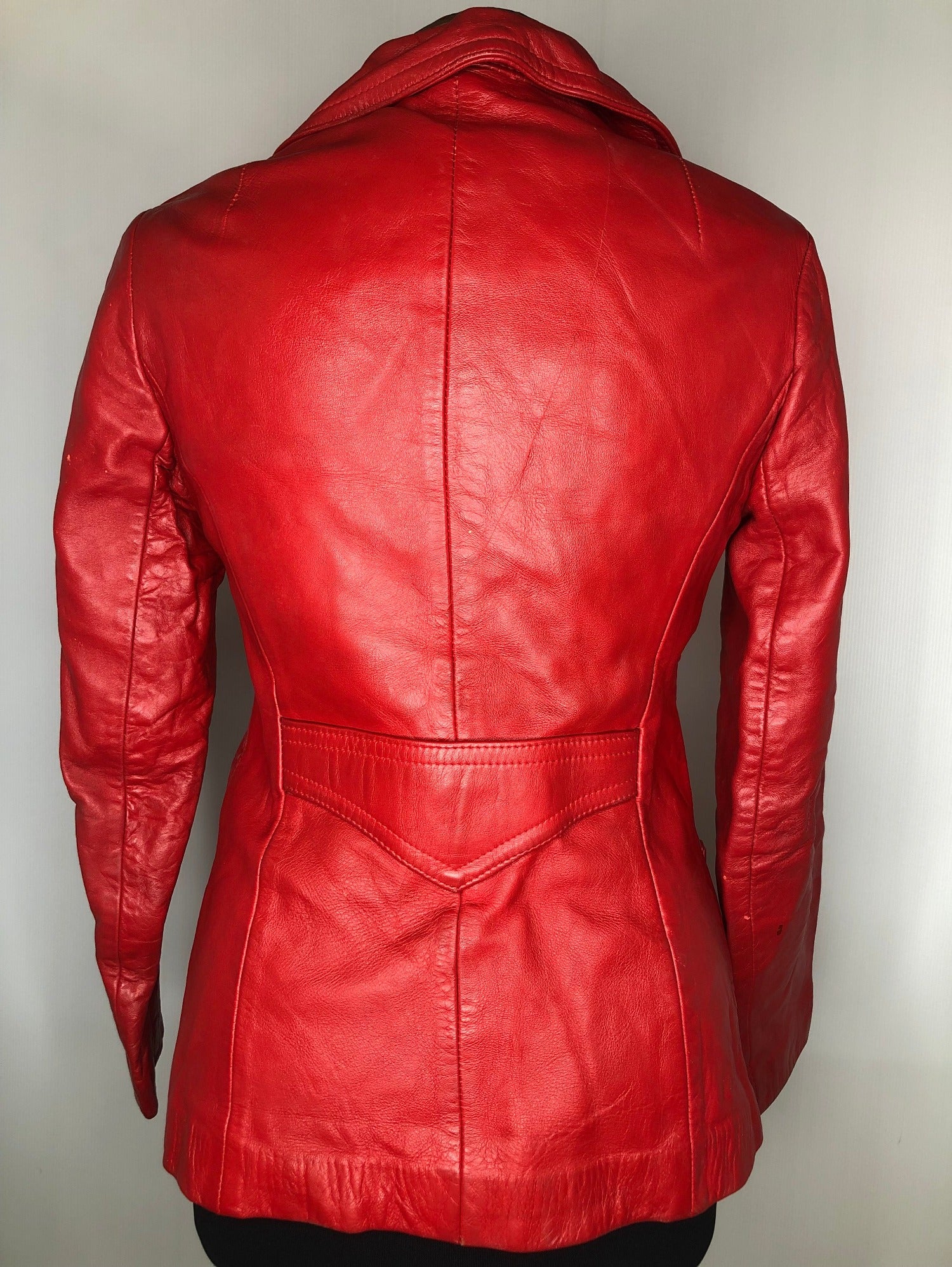 womens jacket  womens coat  womens  waist belt  vintage  Urban Village Vintage  urban village  soft leather  retro  red  pockets  leather stitch  Leather Jacket  Leather Coat  Leather  Jacket  dagger collar  coat  button down  button  brown leather  big collar  8  70s  70  1970s