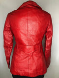 womens jacket  womens coat  womens  waist belt  vintage  Urban Village Vintage  urban village  soft leather  retro  red  pockets  leather stitch  Leather Jacket  Leather Coat  Leather  Jacket  dagger collar  coat  button down  button  brown leather  big collar  8  70s  70  1970s