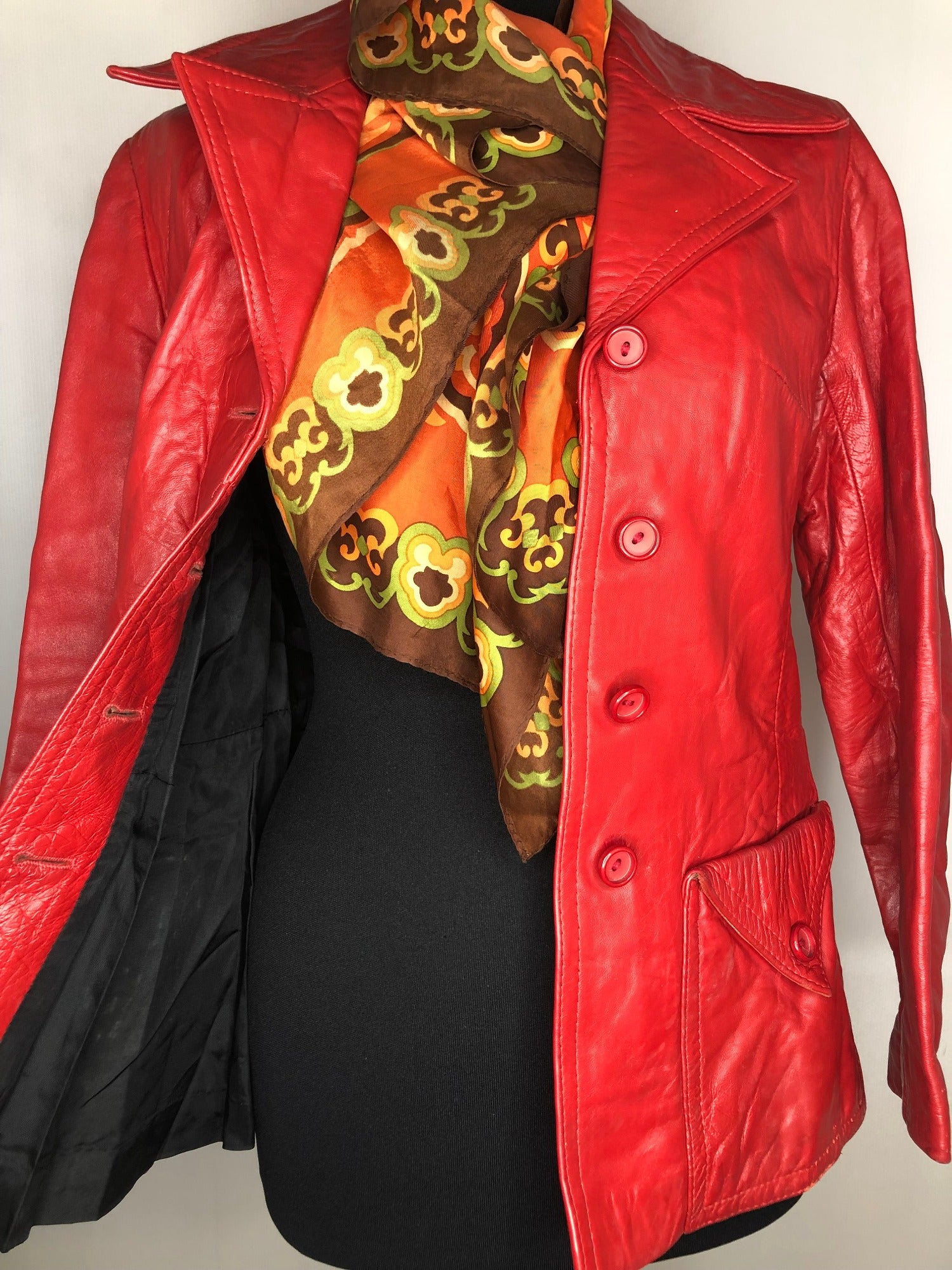 womens jacket  womens coat  womens  waist belt  vintage  Urban Village Vintage  urban village  soft leather  retro  red  pockets  leather stitch  Leather Jacket  Leather Coat  Leather  Jacket  dagger collar  coat  button down  button  brown leather  big collar  8  70s  70  1970s