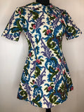 womens  white  vintage  Urban Village Vintage  summer dress  print  pointed collar  multi  mini dress  Green  floral print  dress  blue  70s  1970s  10