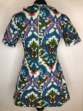 womens  white  vintage  Urban Village Vintage  summer dress  print  pointed collar  multi  mini dress  Green  floral print  dress  blue  70s  1970s  10