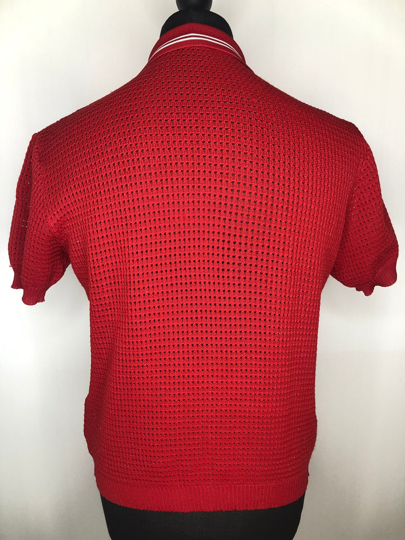 white stripes  white stripe  vintage  urban village  top  Three Button  tee  summer top  summer  polo top  polo neck  MOD  mens  Lightweight Knit  L  knitwear  knitted  knit  fine knit  elasticated  double stripe  chest pocket  blue stripe  60s  1960s